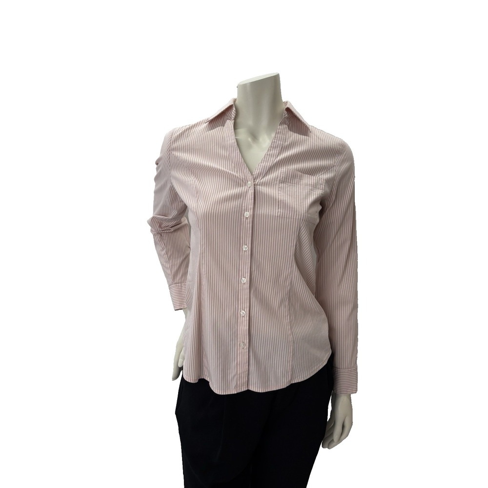 Pinstriped Pink White Long‎ Sleeve Button Down Dress Shirt Officecore Preppy S